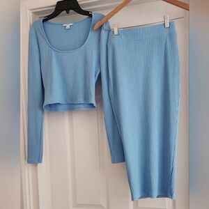 Blue Ribbed Two-Piece Set